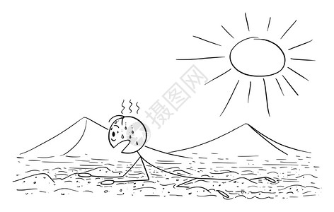 南京景观矢量漫画棒图绘制人类旅游者或行爬太阳热沙漠的概念图插画