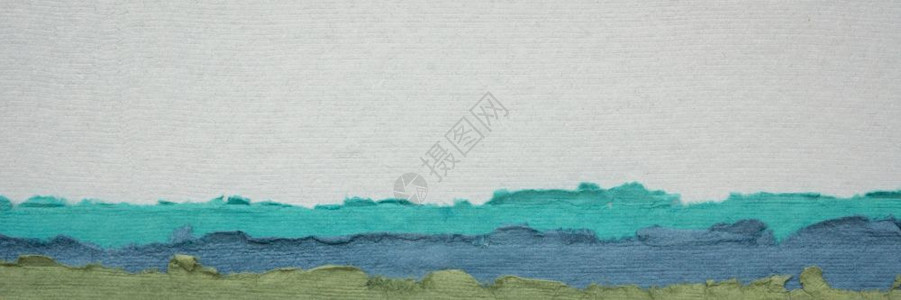 蓝色和绿调的抽象地貌由回收的棉花布料全景横幅制作的多彩印度手工造纸集图片
