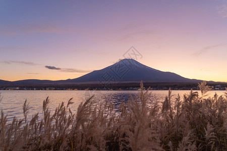 富士山的反射与蓝天相近富士五湖藤川口子山桥日本自然景观背图片