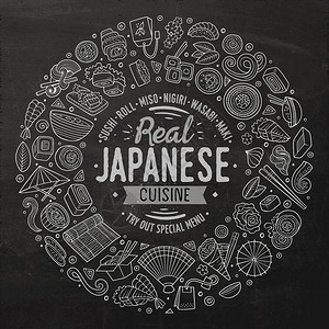 圆框构成一套日本食品漫画标的和图片