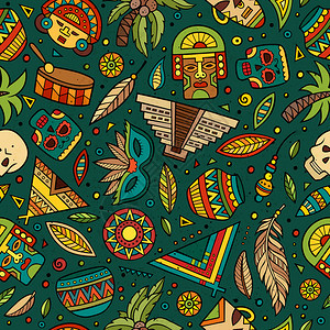 手工绘制的拉丁美式卡通墨西哥无缝模式许多符号对象和元素完美有趣的矢量背景手工绘制的拉丁美式卡通墨西哥无缝模式图片