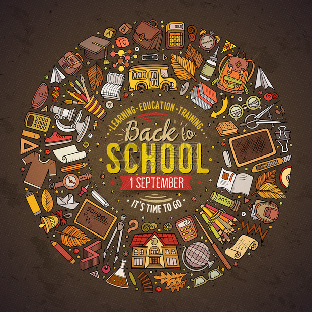 学校漫画符号和物品圆框构成一套学校漫画插画图片下载 正版图片 摄图网