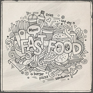 快速食品手写和涂鸦元素背景图片