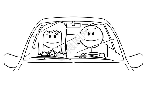 微笑矢量卡通插图绘制快乐笑的男子或司机享受驾驶汽车的概念插图插画