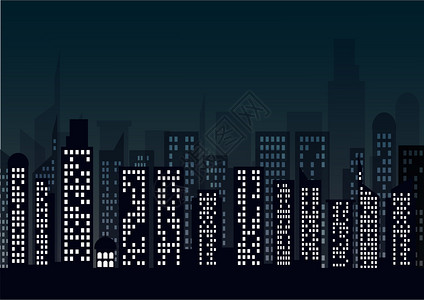 城市剪影城市夜景插画