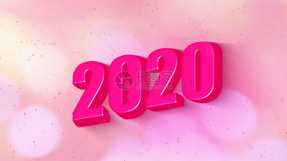 新年20快乐有文字简单的影子风格粉色颜bokeh模糊动画元素装饰现代奢侈爱情背景Video亮雪标语概念i说明图片