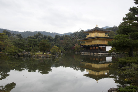 京都金殿佛教寺庙Kinkakuji是日本最受欢迎的建筑之一每年吸引大量游客图片