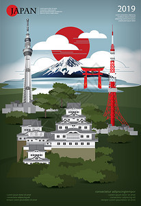 日本招贴画地标和旅行吸引图片