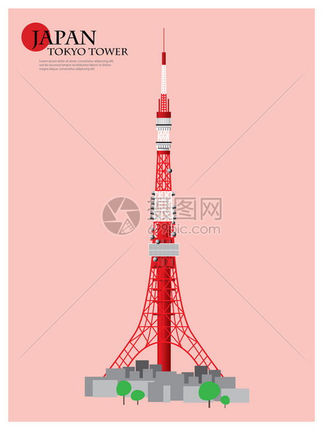 日本航空天网里程碑东京塔矢量说明插画图片下载-正版图片305907218