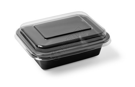 白色背景剪切路径上的黑塑料食品集装箱图片