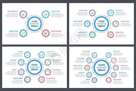 圆形信息模板包括468和10个步骤或选项工作流程或图矢量eps10插图图片