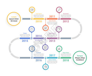 带有箭头工作流程或图矢量eps10插图的时线信息模板图片