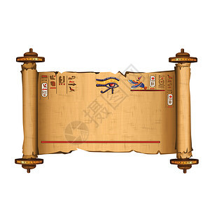 古埃及papyrus卷轴配有木棒和象形矢量图埃及文化符号用木棍和展出古老纸在白色背景上被孤立背景图片
