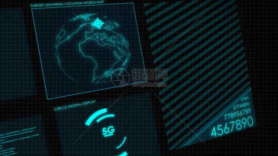 2D屏幕的数字HUD图形未来用户界面发光图形数字文本和网络技术概念数字随机要素图片