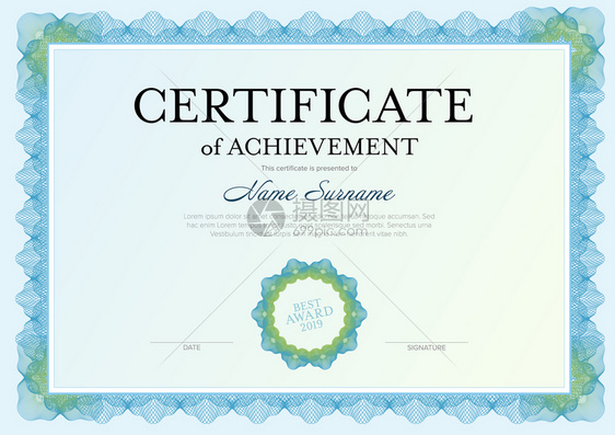 现代成绩证书模板包括内容l绿色和蓝设计图片