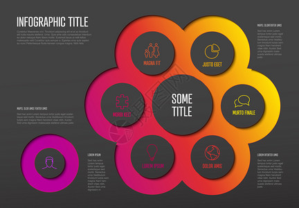 矢量多用途Infograph模板包含六个元素选项和暗底背景的现代颜色图片