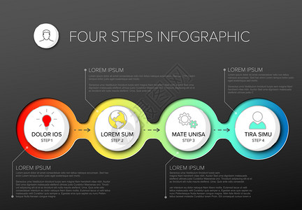 矢量多用途Inflog模板包含四个元素选项和黑暗背景上的现代颜色图片