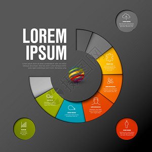 由多彩轮组成的矢量信息时间线模板黑暗版本图片