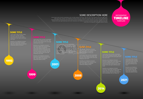 矢量多彩Inflog时间表报告模板在行上带有多彩滴暗版图片
