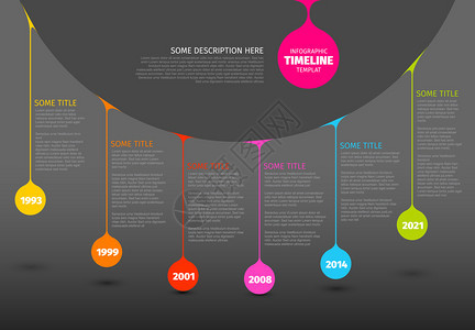 矢量多彩Inflog时间表报告模板在行上带有多彩滴暗版图片
