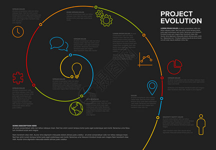 项目演进时间表模板带有螺旋型和图标暗色版本图片