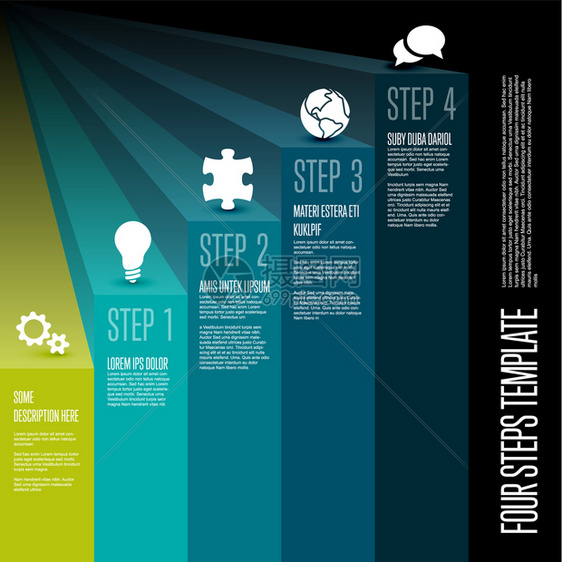 Vecotr用于工作流程业务方案或序图的Infographic步骤图模板带有图标的垂直版本Infogrpahic图片