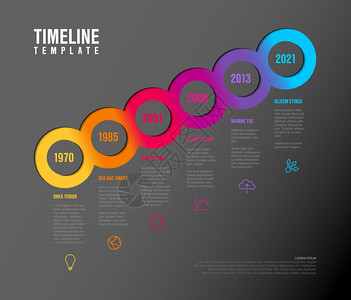 带有圆圈文字占位符和图标的时线模板深彩版图片