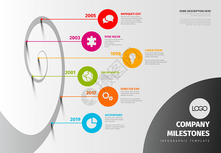 带有螺旋模型和图标的Evolution时间表模板光水平版本背景图片
