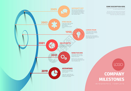 带有螺旋模型和图标的Evolution时间表模板光水平版本图片