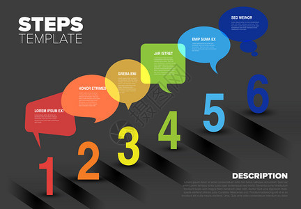 六步或选项的矢量进步言语泡模板暗背景版本图片