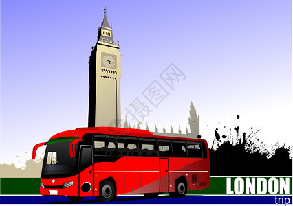 伦敦红色旅游巴士教练矢量插图图片