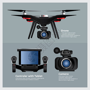 带VDO相机和控制器矢量说明的无人机图片