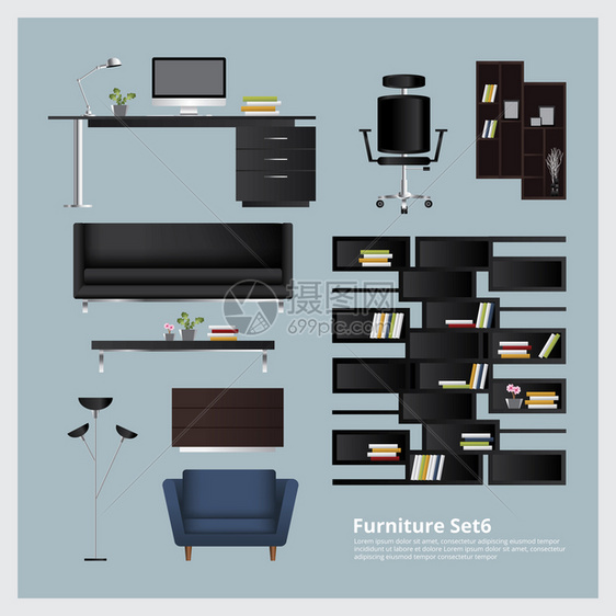 家具和居装饰品集矢量说明图片