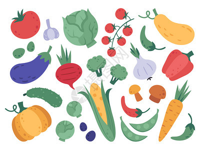 手绘卡通农场蔬菜矢量元素插图图片