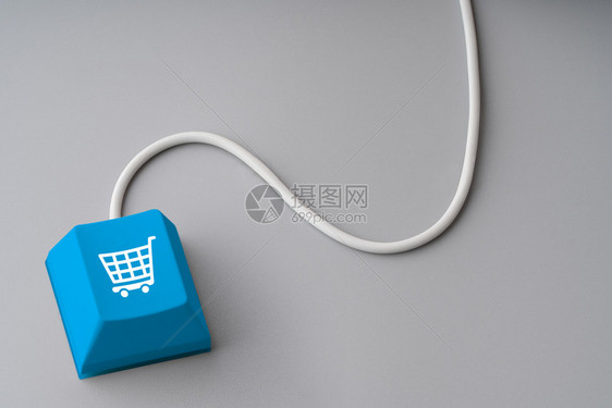 追溯式计算机键盘上的在线购物和商业图标图片