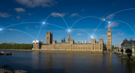 伦敦和大都市区欧盟洲办事处大楼网络和未来概念背景图片