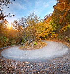 秋季峡谷的公路全景自然游荡成形图片