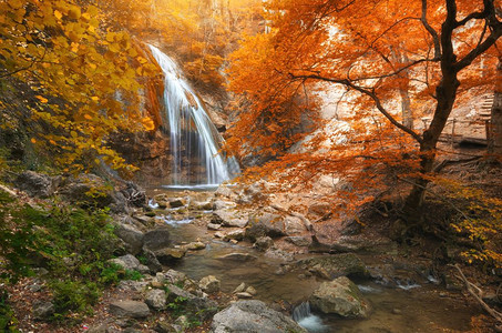 秋天瀑布和流自然构成图片