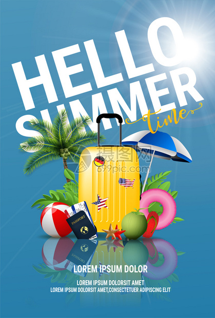 夏季热带岛屿沙滩度假渡广告背景海报图片