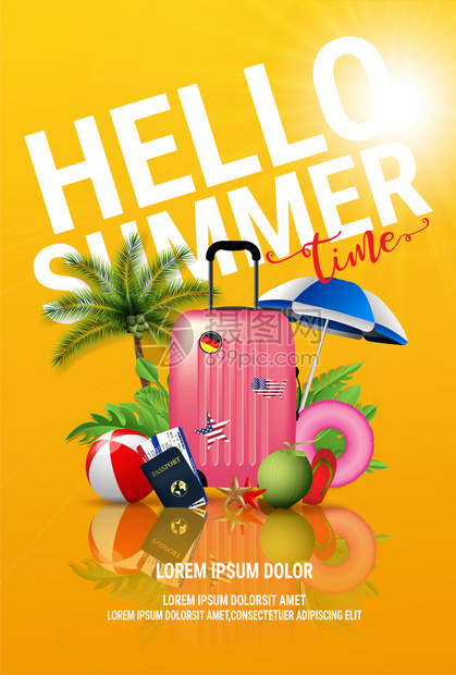 夏季热带岛屿沙滩度假渡广告背景海报图片