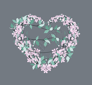 花形心脏的矢量插图sakura的花朵装饰邀请模板背景设计Valentin日或母亲和日的花朵装饰图片