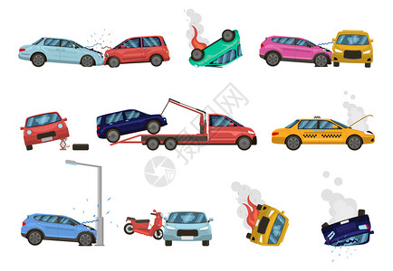 车辆保险交通撞车破碎汽车援助保险图标插画