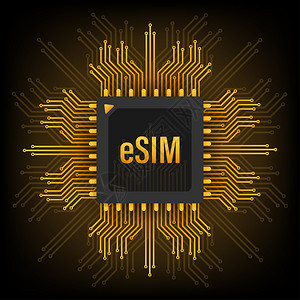 eSIM嵌入式SIM卡图标符号概念新的芯片移动电话通信技术矢量储说明图片