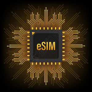 eSIM嵌入式SIM卡图标符号概念新的芯片移动电话通信技术矢量储说明图片