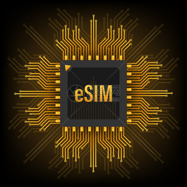 eSIM嵌入式SIM卡图标符号概念新的芯片移动电话通信技术矢量储说明图片