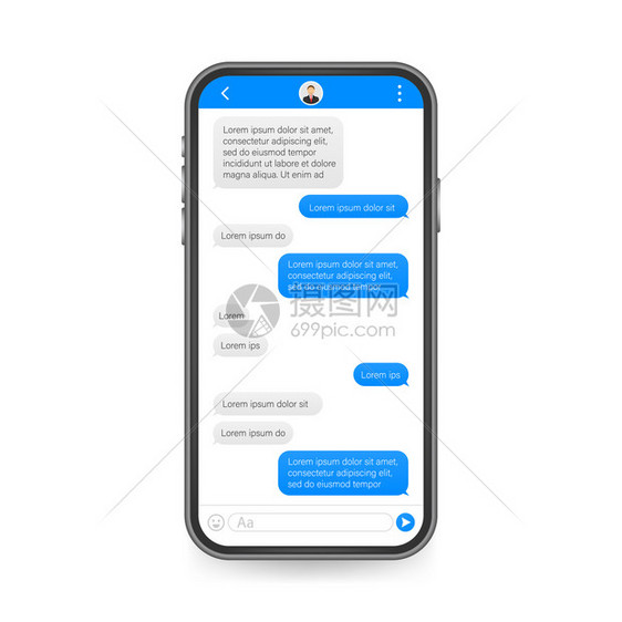 对话框窗口的聊天界面应用程序干净的移动UI设计概念Sms送信员矢量插图图片