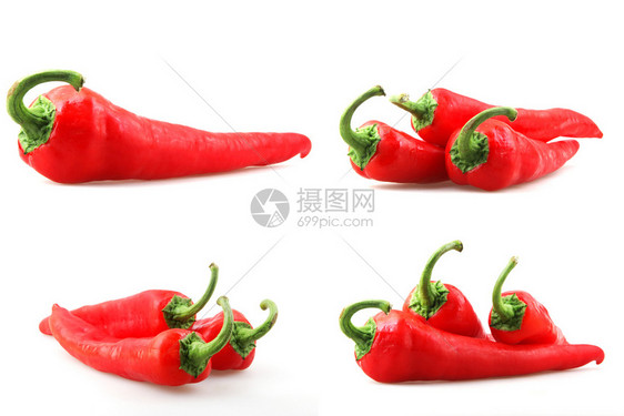 照片与红辣椒在白色背景的红辣椒相拼凑图片