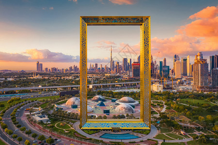 迪拜框架下城天际线阿拉伯联合酋长国或阿金融区和智能城市的商业区背景图片