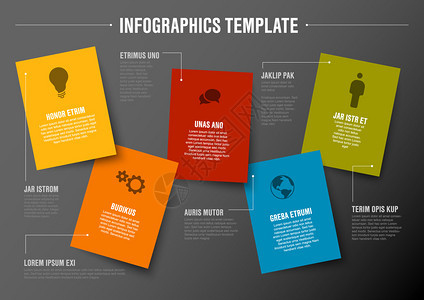 含有矩形卡和描述暗版带有卡片的矢量最小多彩色图片