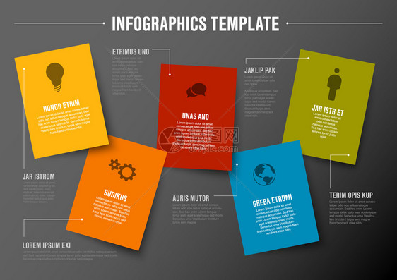 含有矩形卡和描述暗版带有卡片的矢量最小多彩色图片